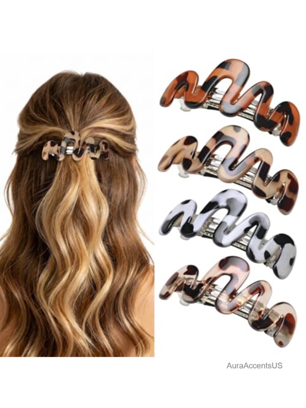 Tortoise Shell Hair Clips, French Barrettes for Women, Strong Hold, 4 Pack